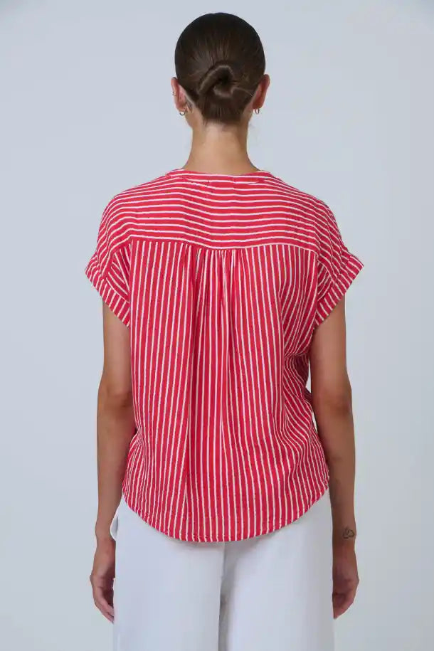 Namastai Signal Lines Top in Red and White Stripes