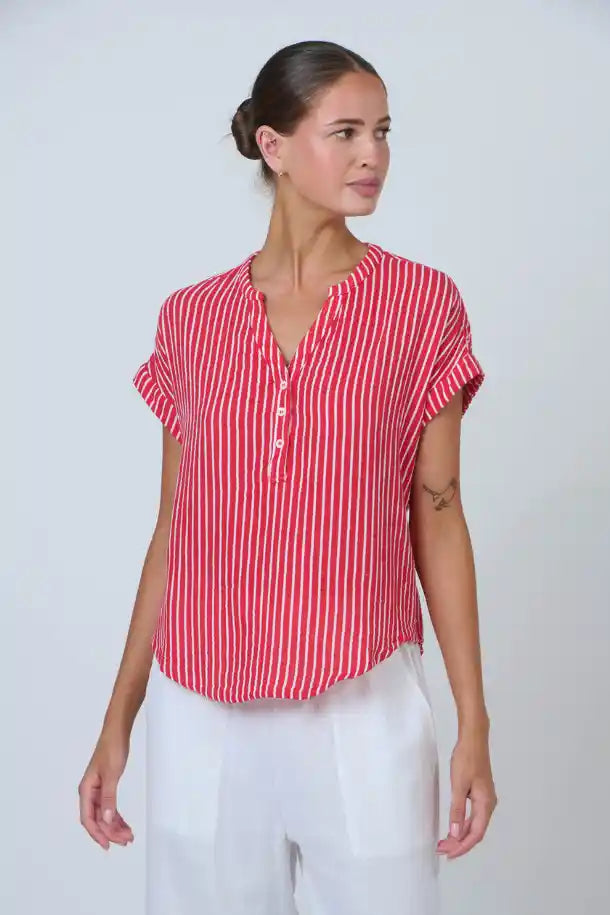 Namastai Signal Lines Top in Red and White Stripes