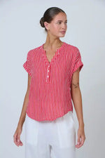 Namastai Signal Lines Top in Red and White Stripes