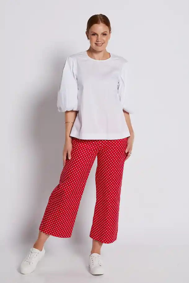 Philosophy Betty 7/8th Pocket Wide Leg Pant in Red and White Polka Dots