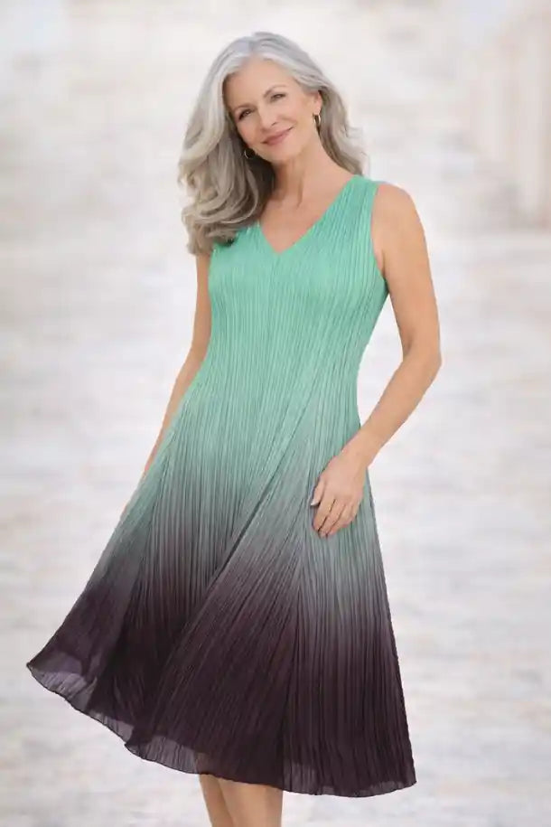 Alquema Long Estrella Dress in Emerald to Black