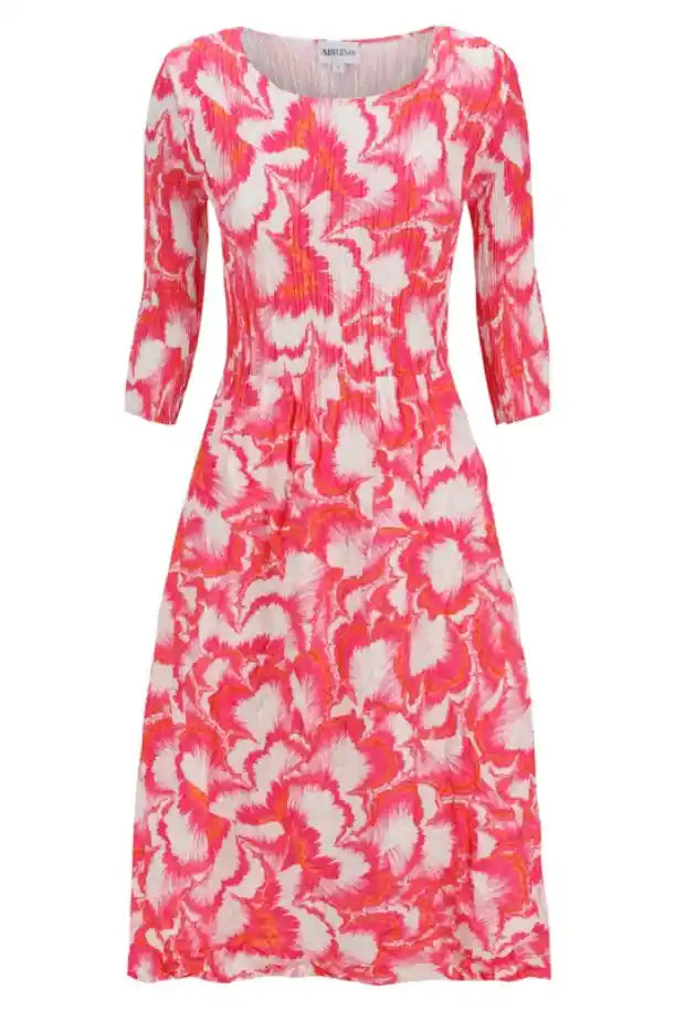 Alquema ¾ Smash Sleeve Pocket Dress in Pink Petal Waves