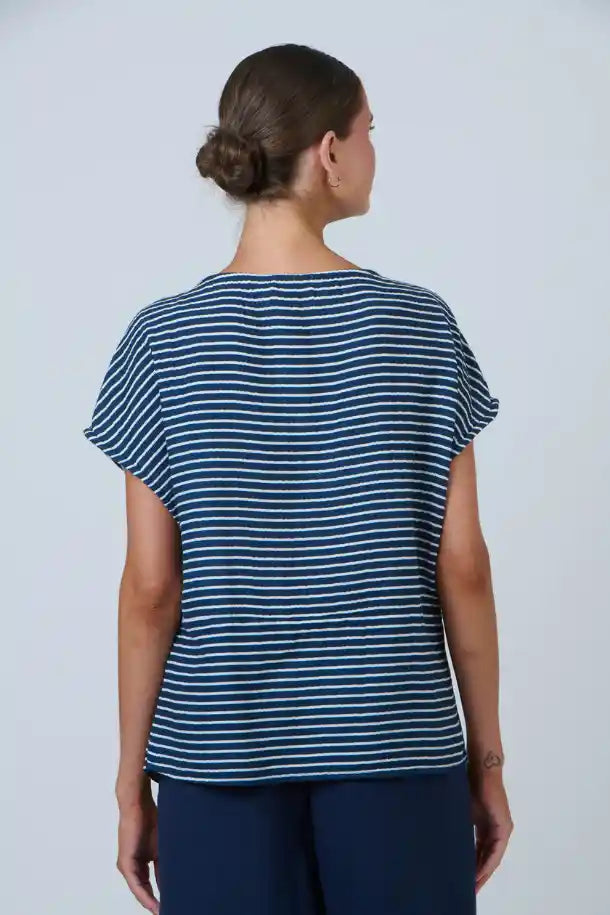 Namastai Mooring Lines Top in Navy and White Stripes