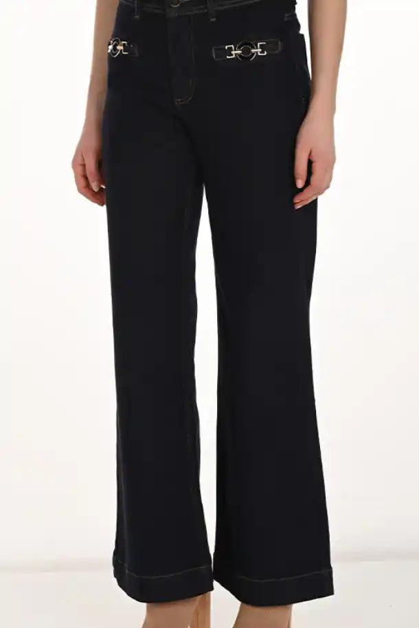Frank Lyman Denim Wide Leg Pant in Dark Denim