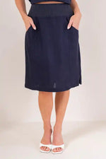 See Saw Linen Rib Waist Skirt in Navy