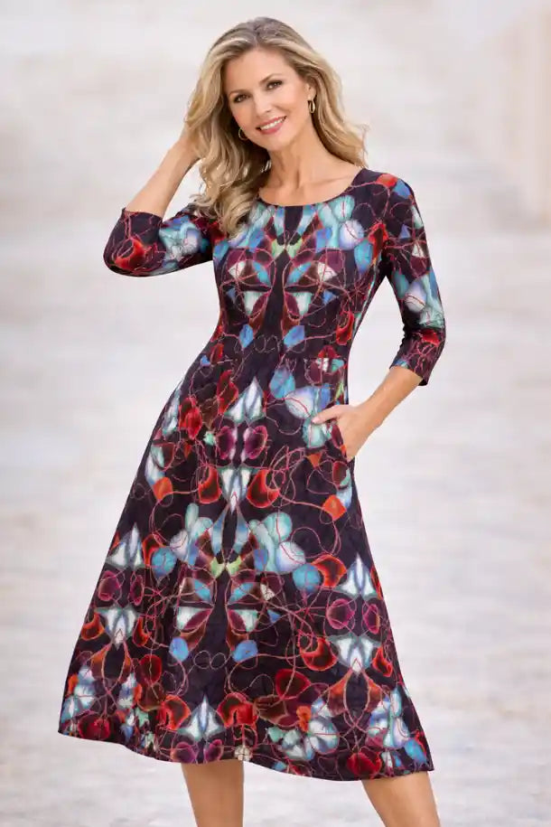 Alquema ¾ Sleeve Smash Pocket Dress in Kaleidoscope