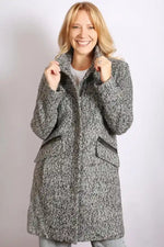 Sabena Boucle Funnel Neck Coat in Black and White