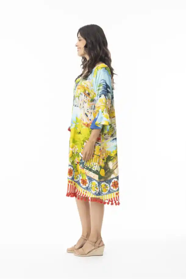 Orientique Amalfi Dress with Tassels in Amalfi Printing