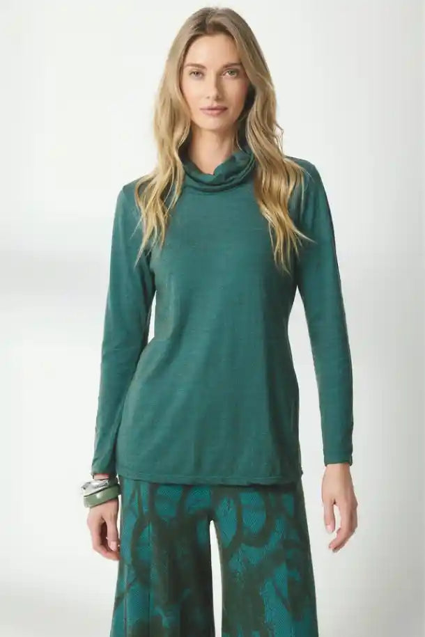 Valia V-Merino High Neck in Silver Pine