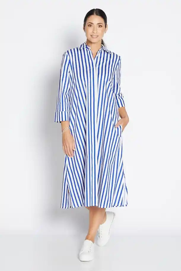 Philosophy Sailor ¾ Sleeve Dress in Cobalt and White Stripes