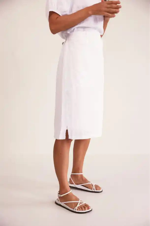 See Saw Linen Rib Waist Skirt in White