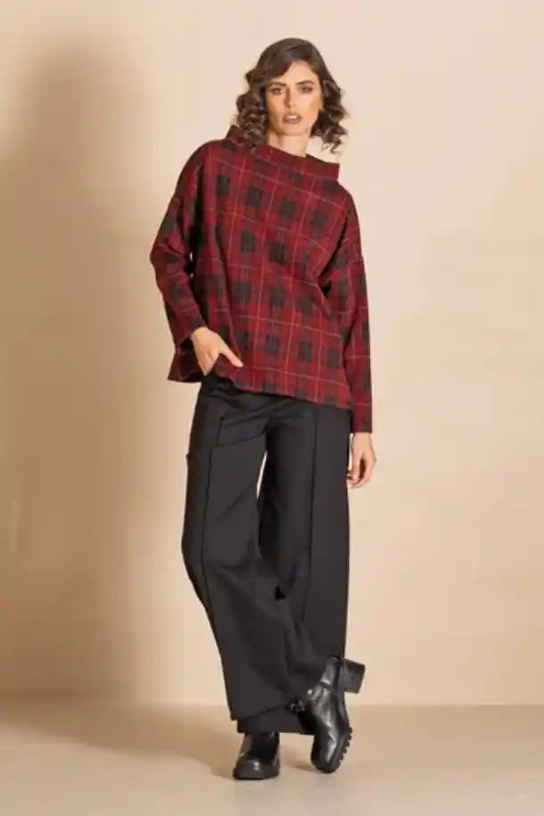 Megan Salmon Highland Skirted Box Jumper in Red Tartan