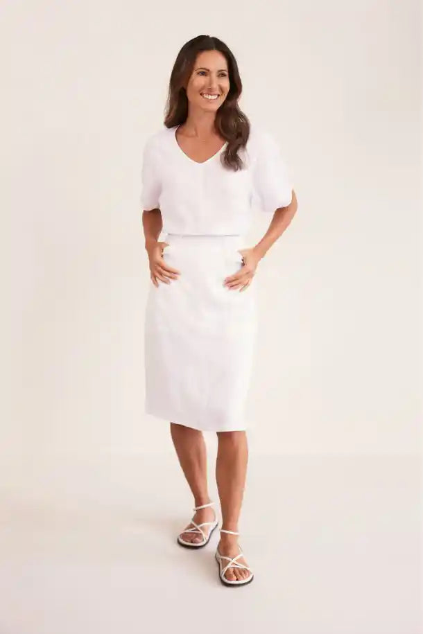 See Saw Linen Rib Waist Skirt in White