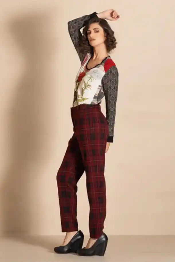 Megan Salmon Highland Audrey Trousers in Red Tartan