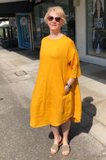 Athens DS Collection Linen Dress in Sun Yellow