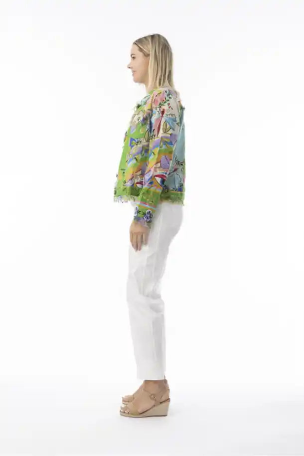 Orientique Santa Fe Jacket in Aqua, Reds, Greens and Pink Print