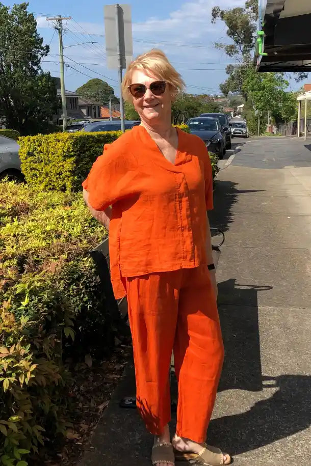 Athens DS Collection Linen Trouser in Terracotta