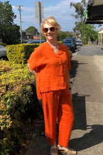 Athens DS Collection Linen Trouser in Terracotta