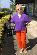 Athens DS Collection Linen Blouse in Purple