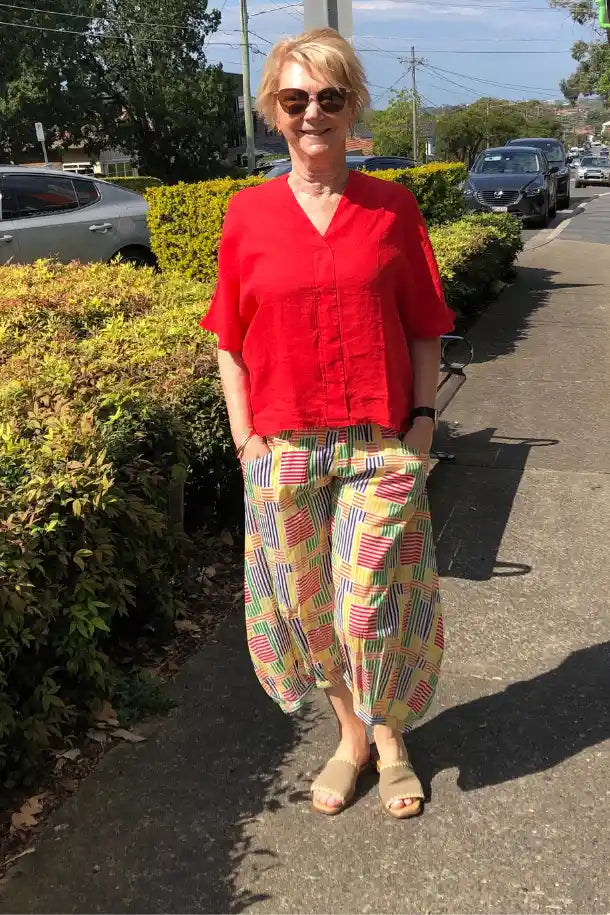 Athens DS Collection Linen Top in Coral/Red