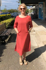 Blueberry Italia Linen Elbow Dress in Poppy Red
