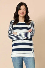 Gordon Smith Newport Navy and Ivory Stripe Top