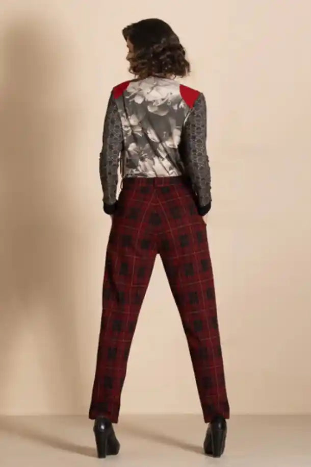 Megan Salmon Highland Audrey Trousers in Red Tartan
