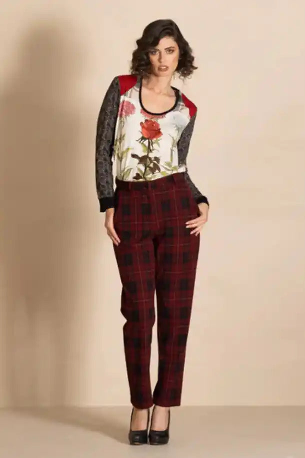 Megan Salmon Highland Audrey Trousers in Red Tartan