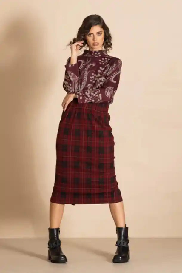 Megan Salmon Highland Monroe Skirt in Red Tartan