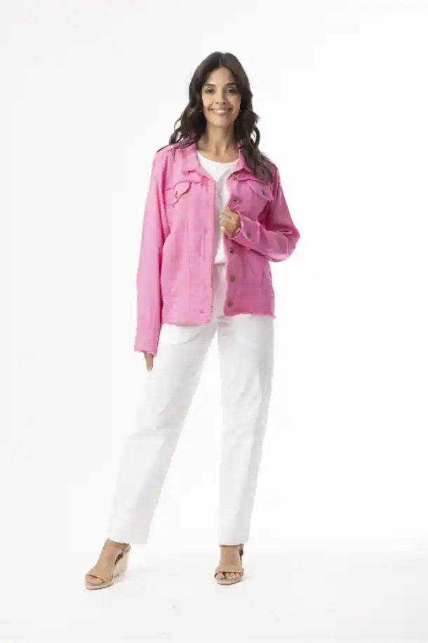 Orientique Linen Essentials Jacket in Hot Pink