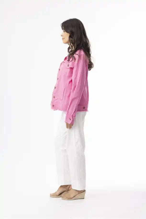 Orientique Linen Essentials Jacket in Hot Pink