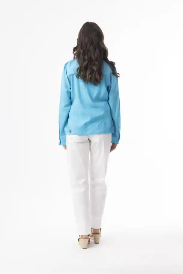 Orientique Linen Essentials Jacket in Aqua