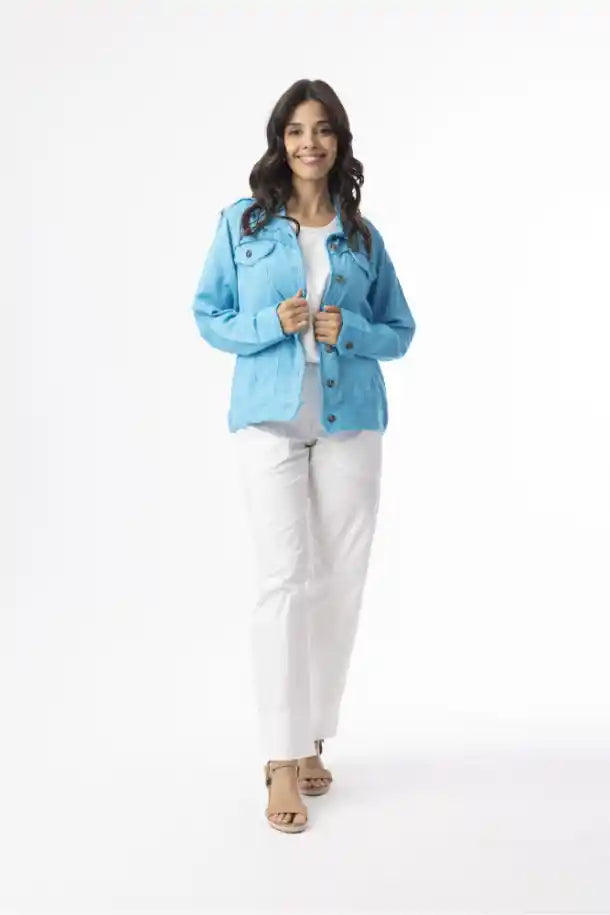 Orientique Linen Essentials Jacket in Aqua