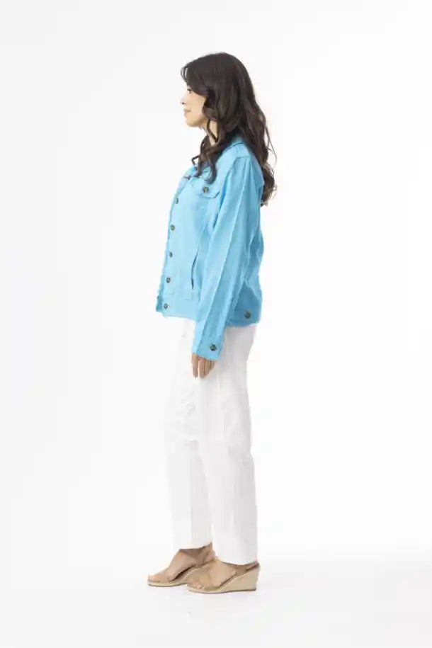 Orientique Linen Essentials Jacket in Aqua