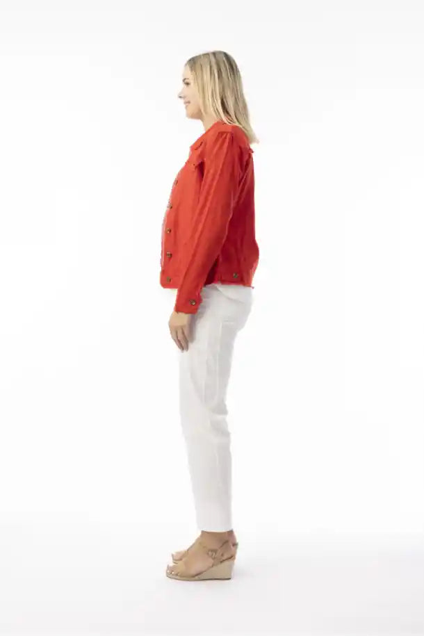 Orientique Linen Essentials Jacket in Red