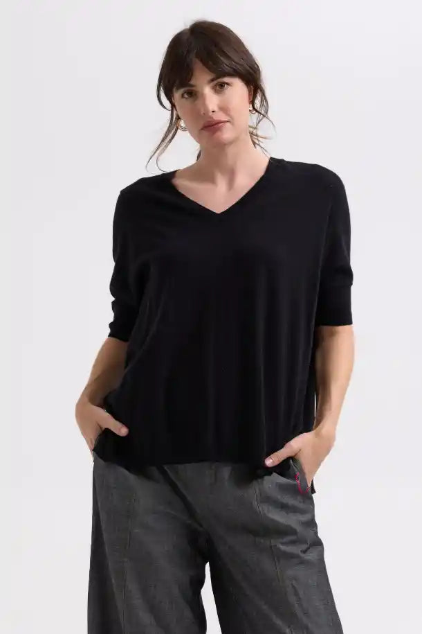 Zaket & Plover Pointelle Shoulder Top in Black