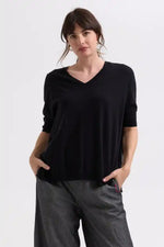 Zaket & Plover Pointelle Shoulder Top in Black