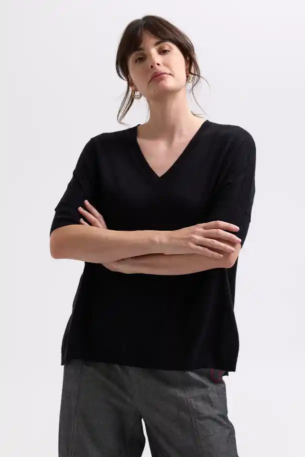 Zaket & Plover Pointelle Shoulder Top in Black
