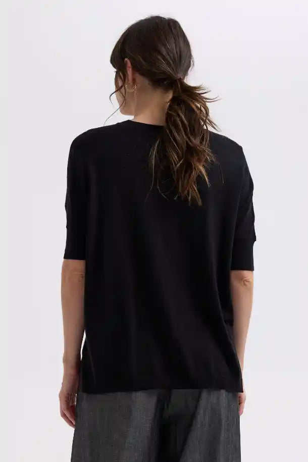 Zaket & Plover Pointelle Shoulder Top in Black