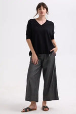 Zaket & Plover Pointelle Shoulder Top in Black