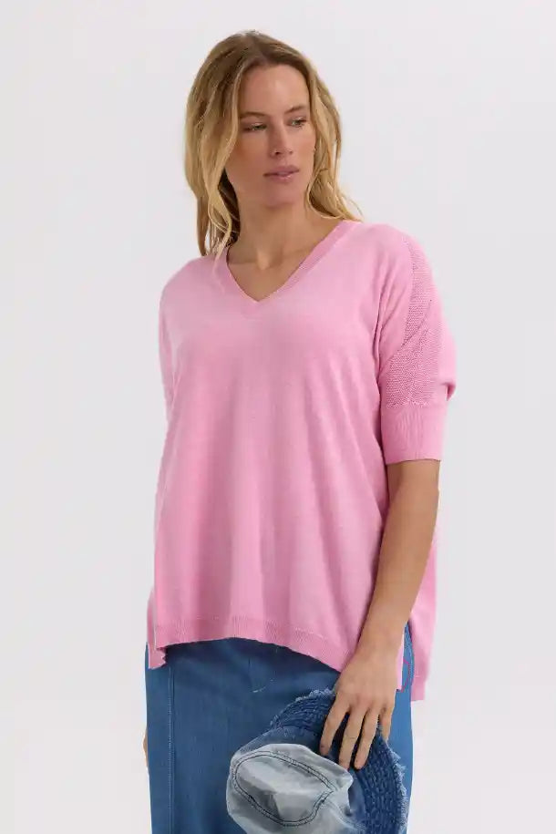 Zaket & Plover Pointelle Shoulder Top in Fondant Pink