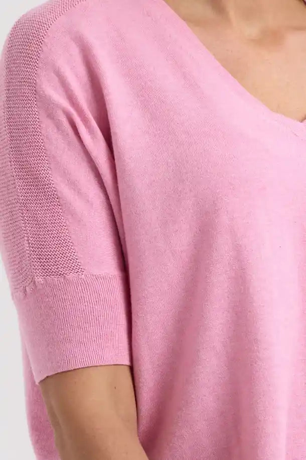 Zaket & Plover Pointelle Shoulder Top in Fondant Pink