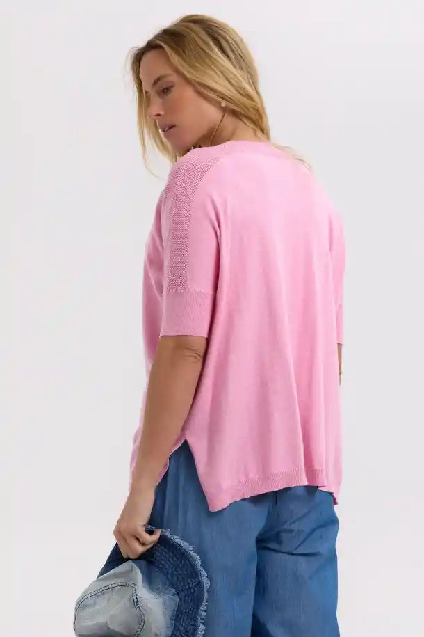 Zaket & Plover Pointelle Shoulder Top in Fondant Pink