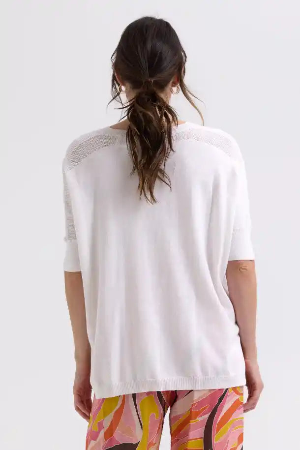 Zaket & Plover Pointelle Shoulder Top in White