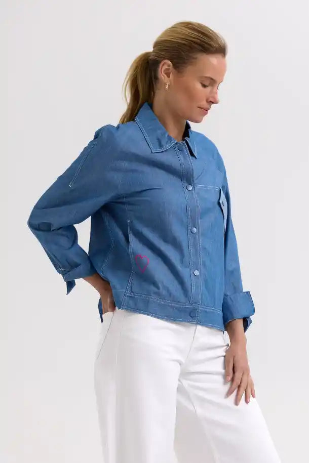 Zaket & Plover Denim Shacket in Washed Denim