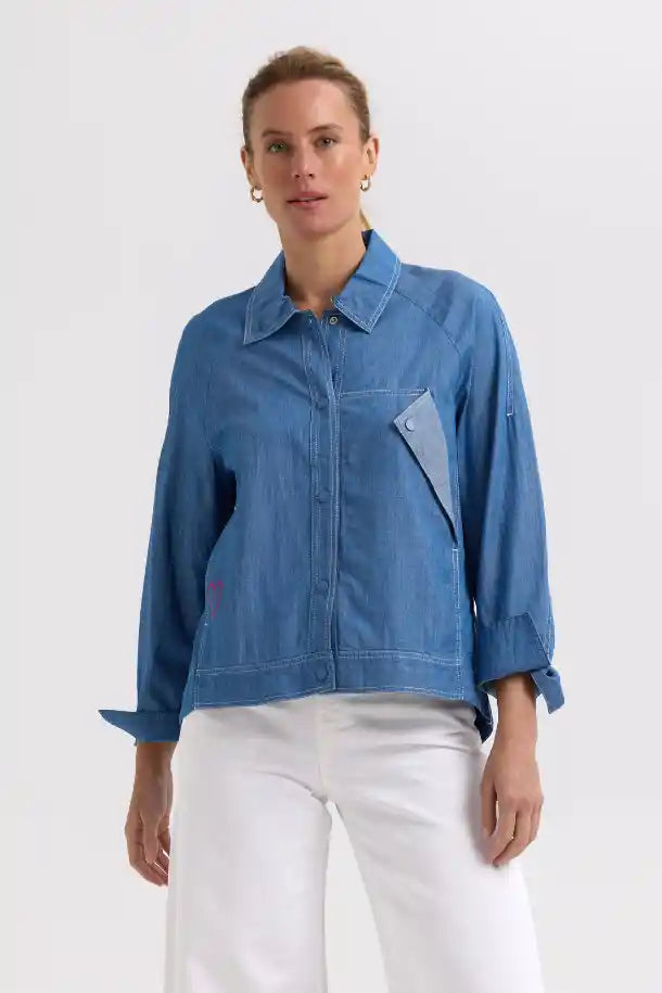 Zaket & Plover Denim Shacket in Washed Denim