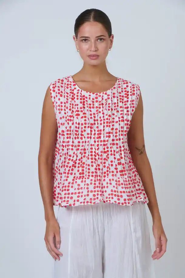 Namastai Chilli Spot Top in Red and White Spots