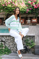 Zaket & Plover Statement Zip Cardi in White and Lime Stripes