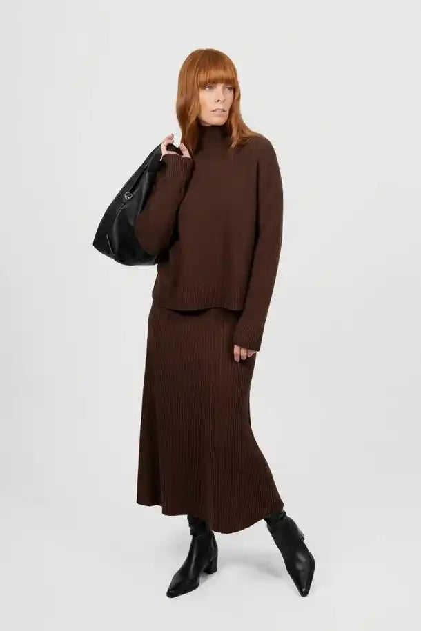 Bridge & Lord Sophie Panelled Flared Skirt in Chocolate