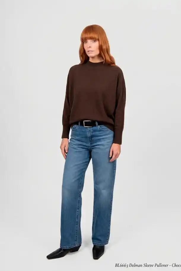 Bridge & Lord ¾ Sleeve Dolman Pullover in Chocolate